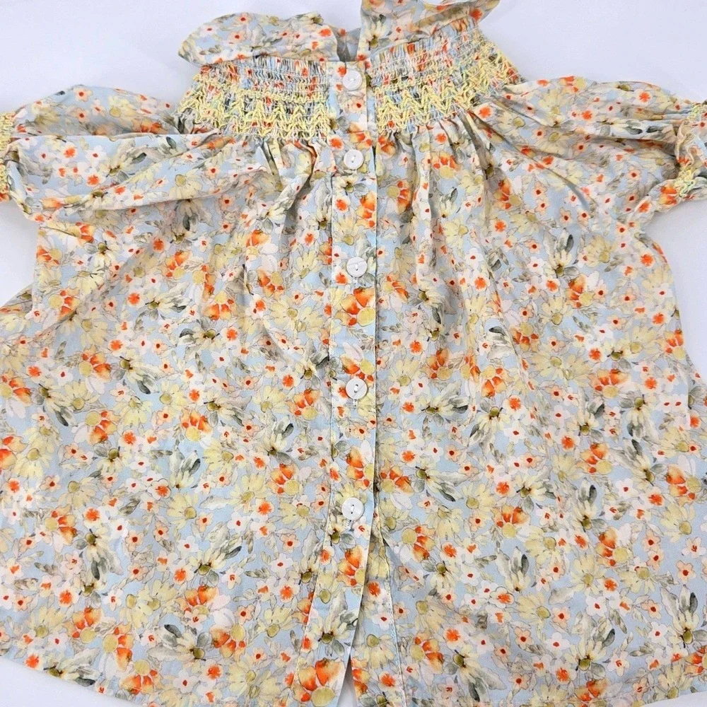Cutemily Baby Girls Size 80 Floral Smocked Peter Pan Collar Bishop Dress
